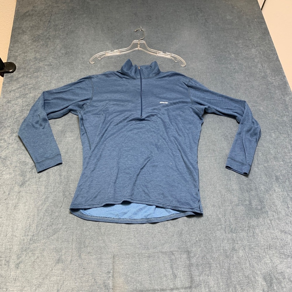 Patagonia Capilene Baselayer Shirt Men Medium Blue Long Sleeve 1/2 Zip Mock Neck